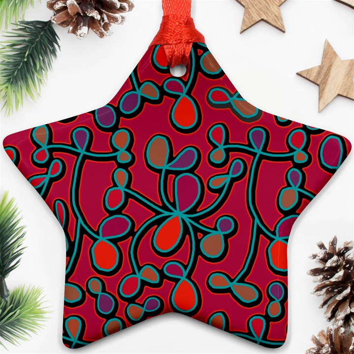 Red floral pattern Star Ornament (Two Sides) 