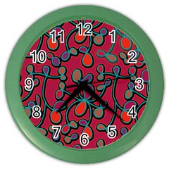 Red Floral Pattern Color Wall Clocks by Valentinaart