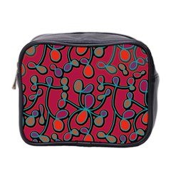 Red Floral Pattern Mini Toiletries Bag 2-side by Valentinaart