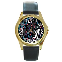 Elegant pattern Round Gold Metal Watch