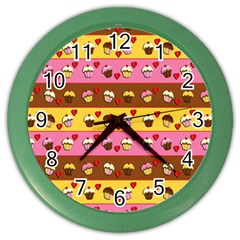 Cupcakes Pattern Color Wall Clocks by Valentinaart