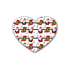 Xmas Song Pattern Rubber Coaster (heart)  by Valentinaart