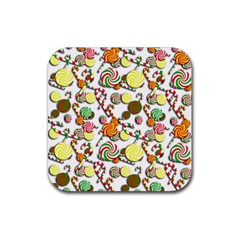 Xmas Candy Pattern Rubber Coaster (square)  by Valentinaart