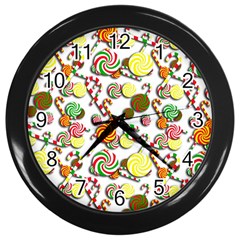 Xmas Candy Pattern Wall Clocks (black) by Valentinaart