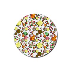 Xmas Candy Pattern Rubber Coaster (round)  by Valentinaart