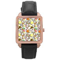 Xmas Candy Pattern Rose Gold Leather Watch  by Valentinaart