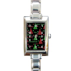 New Year Pattern - Red And Green Rectangle Italian Charm Watch by Valentinaart