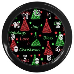 New Year Pattern - Red And Green Wall Clocks (black) by Valentinaart