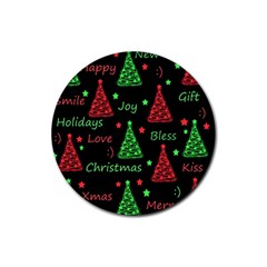 New Year Pattern - Red And Green Rubber Coaster (round)  by Valentinaart