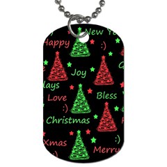 New Year Pattern - Red And Green Dog Tag (one Side) by Valentinaart