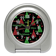 New Year Pattern - Red And Green Travel Alarm Clocks by Valentinaart