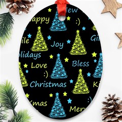 New Year Pattern - Blue And Yellow Ornament (oval)  by Valentinaart