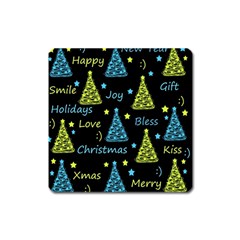 New Year Pattern - Blue And Yellow Square Magnet by Valentinaart