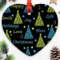 New Year Pattern - Blue And Yellow Heart Ornament (2 Sides) by Valentinaart