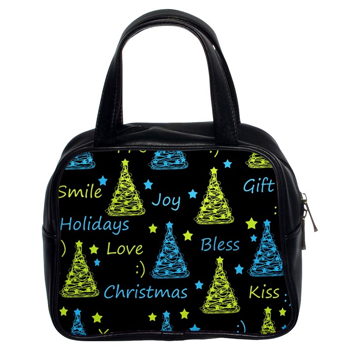 New Year pattern - blue and yellow Classic Handbags (2 Sides)