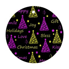 New Year Pattern - Yellow And Purple Ornament (round)  by Valentinaart