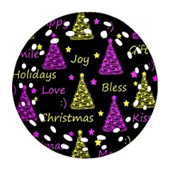 New Year Pattern - Yellow And Purple Ornament (round Filigree)  by Valentinaart