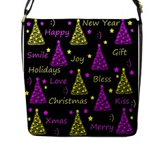 New Year Pattern - Yellow And Purple Flap Messenger Bag (l)  by Valentinaart