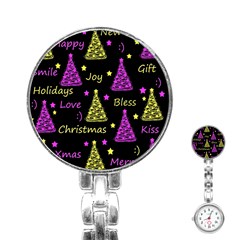 New Year Pattern - Yellow And Purple Stainless Steel Nurses Watch by Valentinaart