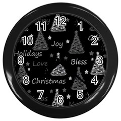 New Year Pattern - Gray Wall Clocks (black) by Valentinaart