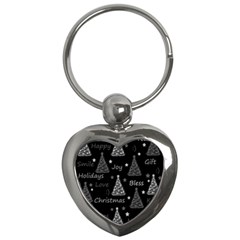 New Year Pattern - Gray Key Chains (heart)  by Valentinaart