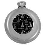 New Year pattern - gray Round Hip Flask (5 oz) Front