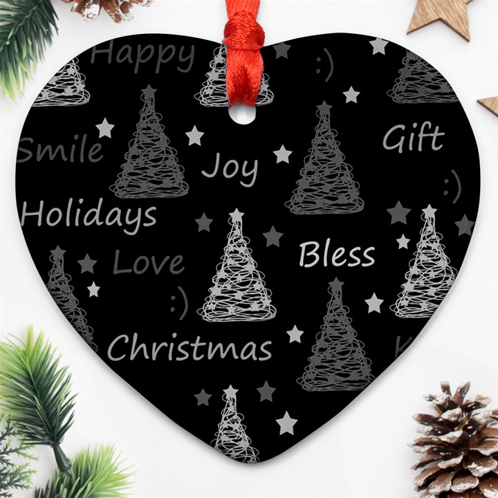 New Year pattern - gray Heart Ornament (2 Sides)