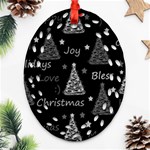 New Year pattern - gray Oval Filigree Ornament (2-Side)  Back