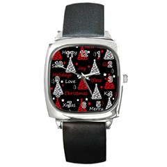 New Year Pattern - Red Square Metal Watch by Valentinaart