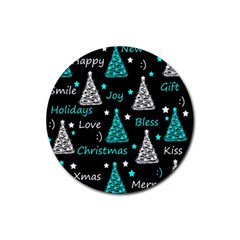 New Year Pattern - Cyan Rubber Coaster (round)  by Valentinaart