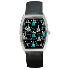 New Year Pattern - Cyan Barrel Style Metal Watch by Valentinaart