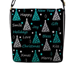 New Year Pattern - Cyan Flap Messenger Bag (l)  by Valentinaart