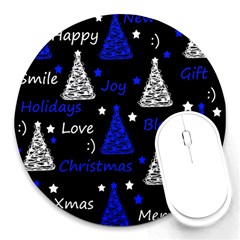 New Year Pattern - Blue Round Mousepads by Valentinaart