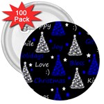 New Year pattern - blue 3  Buttons (100 pack)  Front