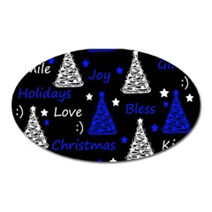 New Year Pattern - Blue Oval Magnet by Valentinaart