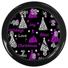 New Year Pattern - Purple Wall Clocks (black) by Valentinaart