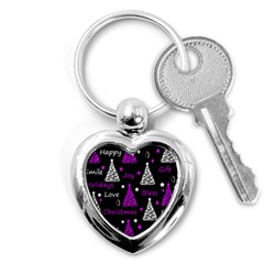 New Year Pattern - Purple Key Chains (heart)  by Valentinaart