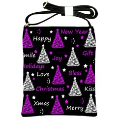 New Year Pattern - Purple Shoulder Sling Bags by Valentinaart