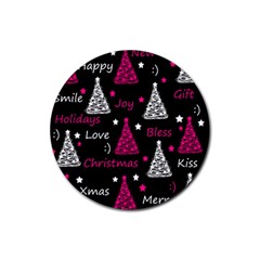 New Year Pattern - Magenta Rubber Coaster (round)  by Valentinaart