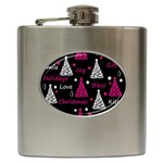 New Year pattern - magenta Hip Flask (6 oz) Front