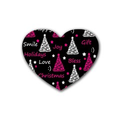 New Year Pattern - Magenta Rubber Coaster (heart)  by Valentinaart