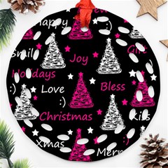 New Year Pattern - Magenta Ornament (round Filigree)  by Valentinaart