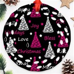 New Year pattern - magenta Ornament (Round Filigree)  Front