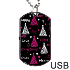 New Year Pattern - Magenta Dog Tag Usb Flash (one Side) by Valentinaart