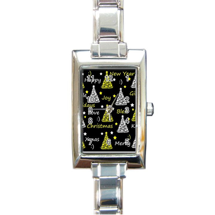 New Year pattern - yellow Rectangle Italian Charm Watch