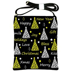 New Year Pattern - Yellow Shoulder Sling Bags by Valentinaart