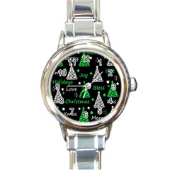 New Year Pattern - Green Round Italian Charm Watch