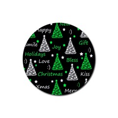 New Year Pattern - Green Rubber Coaster (round)  by Valentinaart