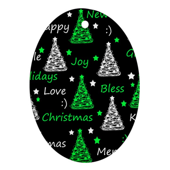 New Year pattern - green Oval Ornament (Two Sides)