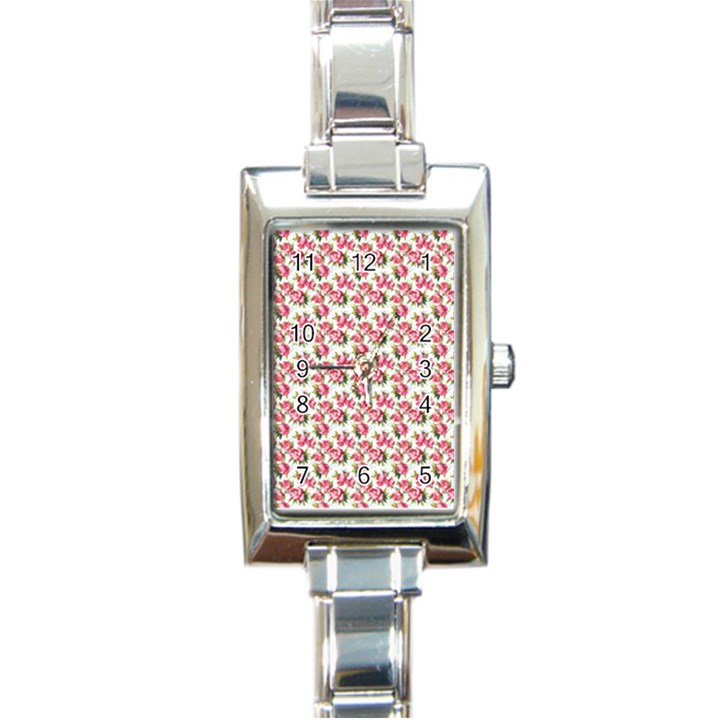 Gorgeous Pink Flower Pattern Rectangle Italian Charm Watch